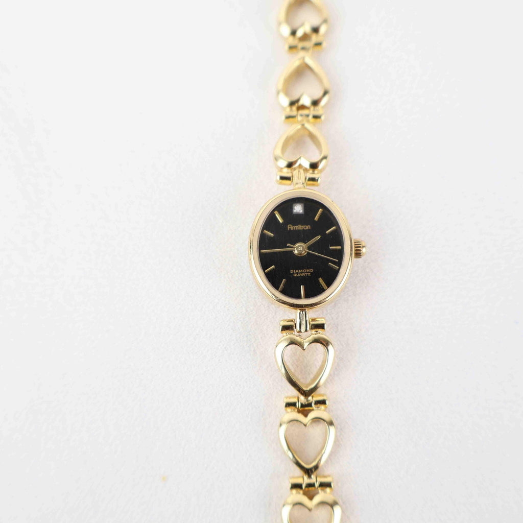 Vintage Armitron Oval Face Watch – Gold Tone Heart Bracelet (Working Battery)
