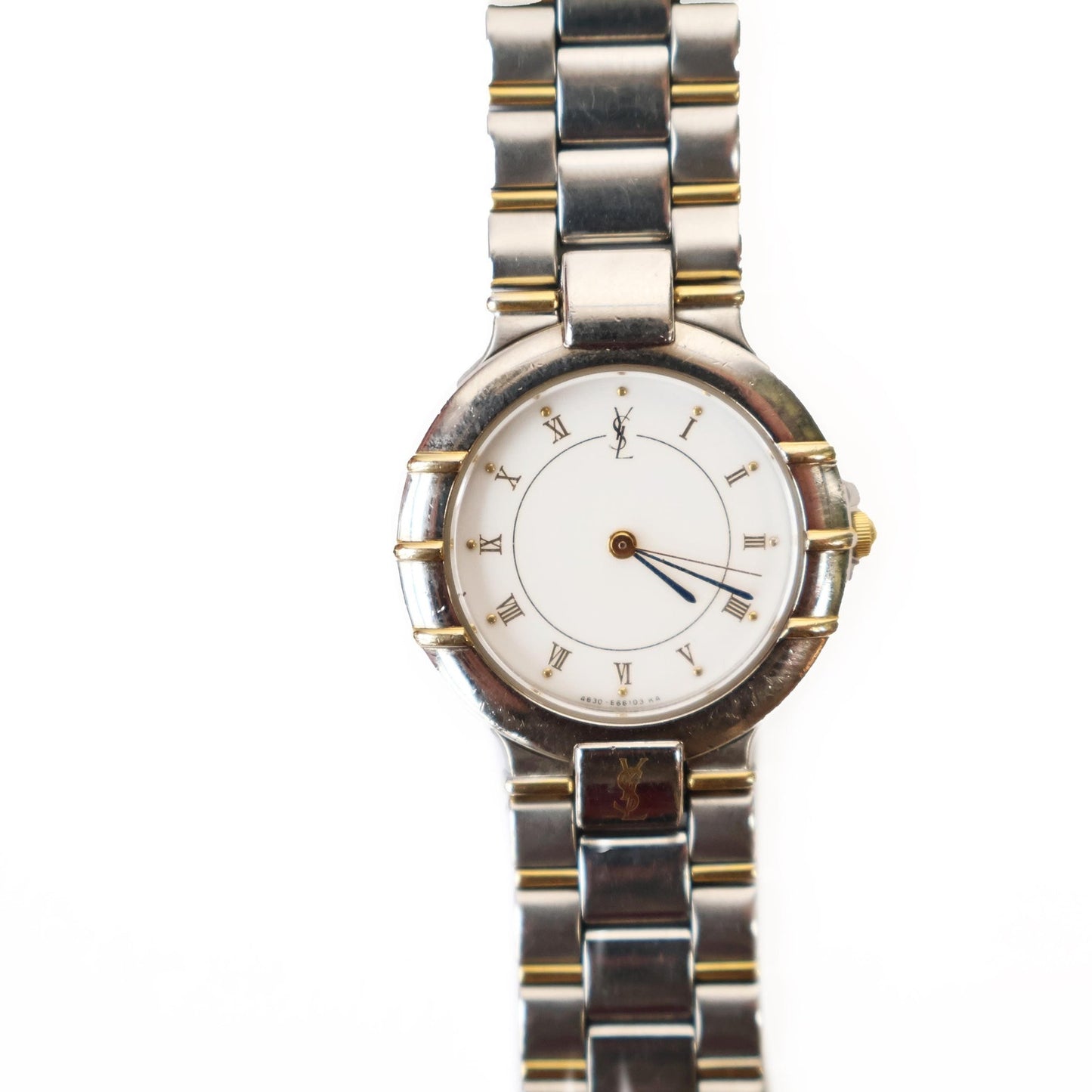 Vintage Two-Toned Watch with White Round Face | Yves Saint Laurent