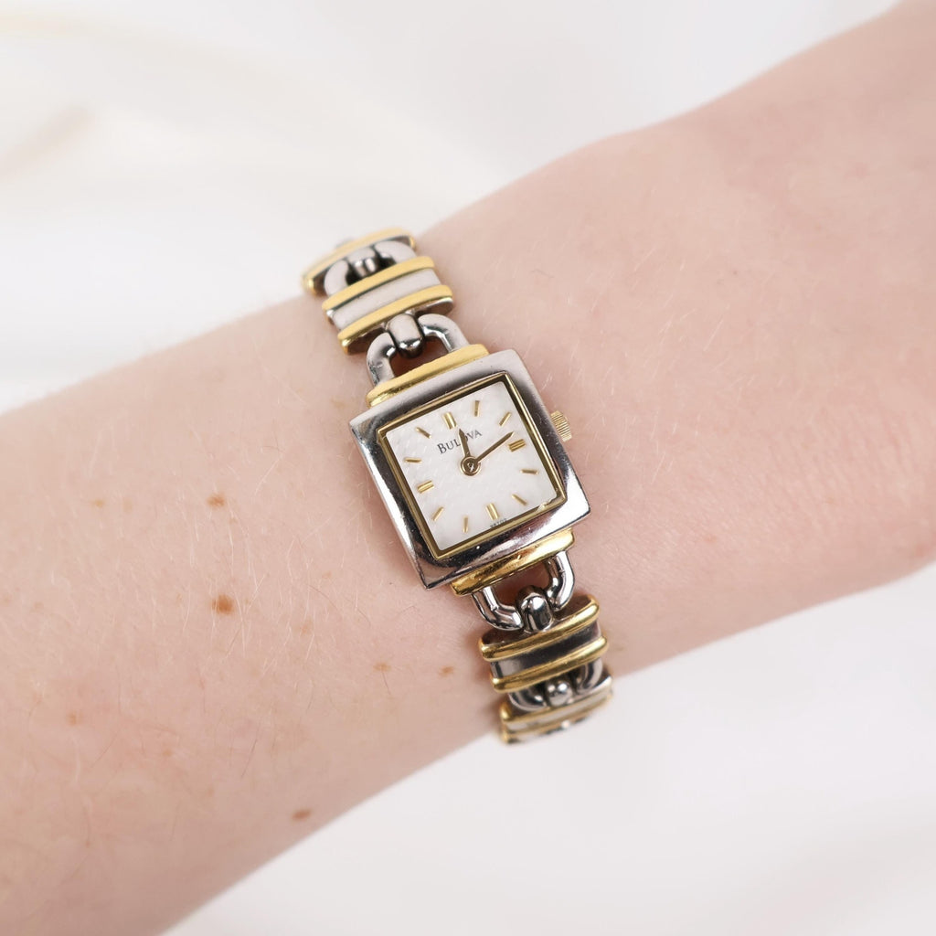 Vintage Two Tone Bulova Locket Watch with a Square Face