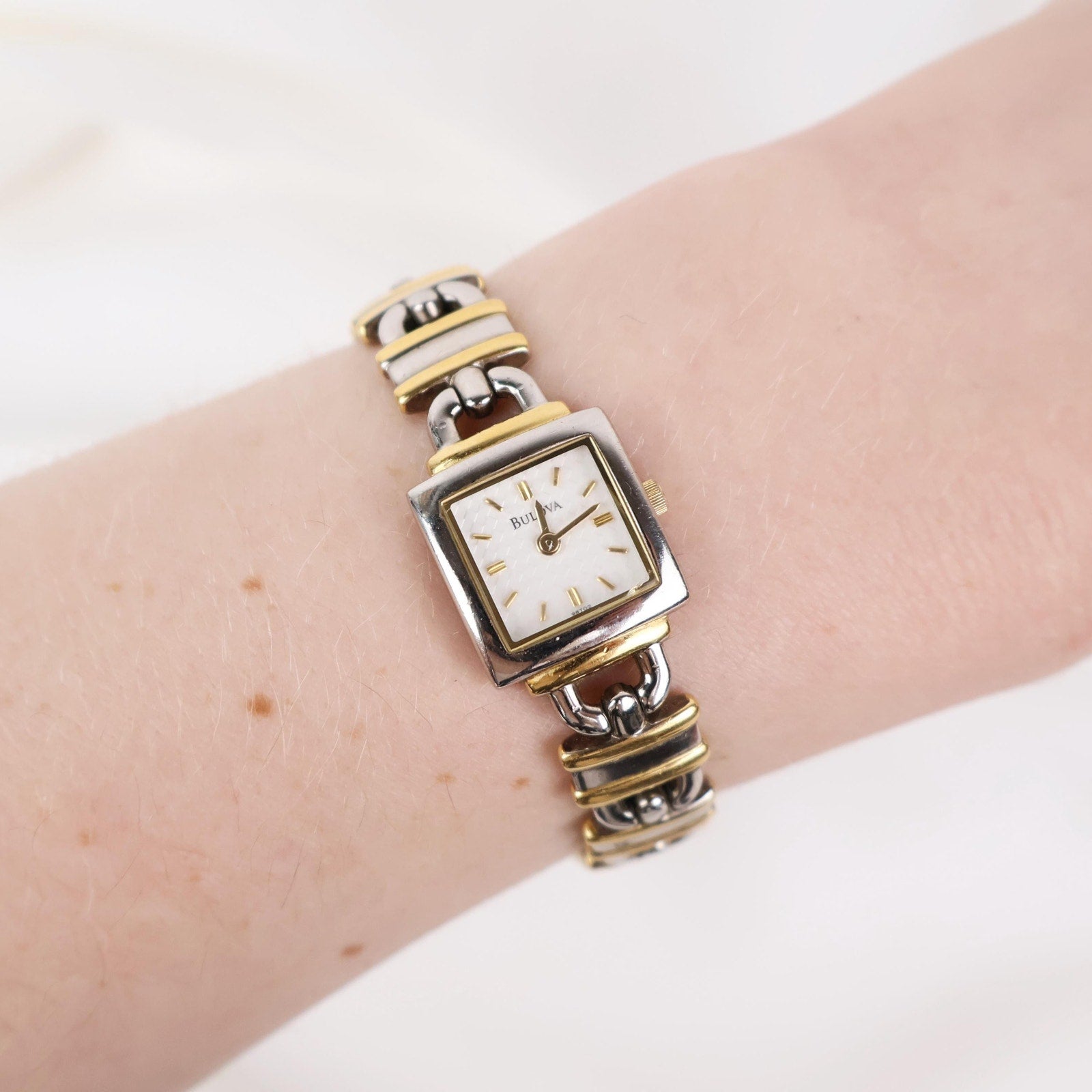 Vintage Two Tone Bulova Locket Watch with a Square Face