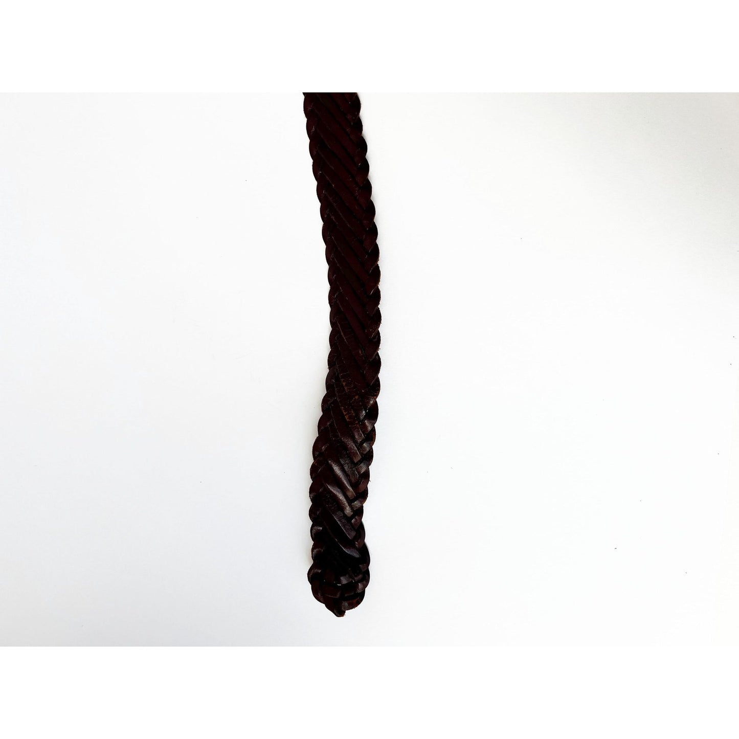 Vintage Brown Genuine Leather Woven Belt with Gold Buckle