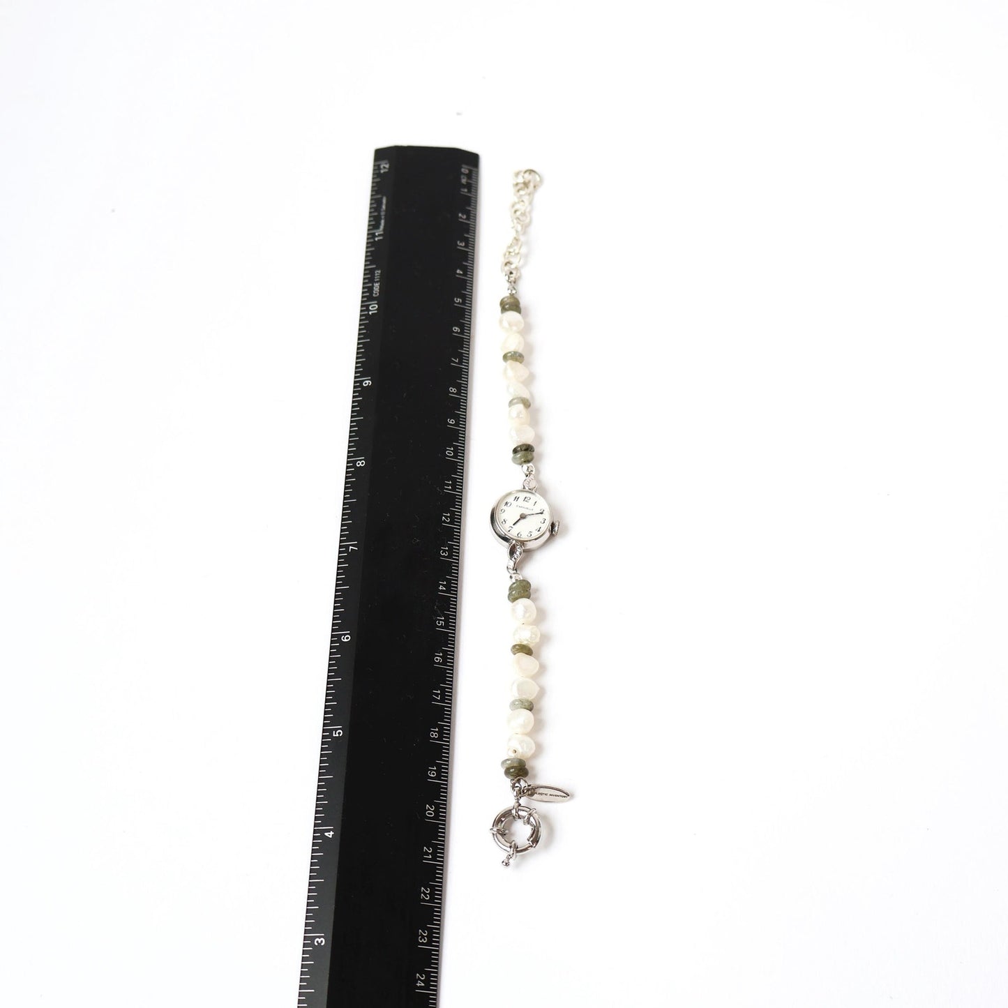 Reworked Labradorite and Freshwater Pearl Bracelet with Vintage Watch Face (Nonworking) | CARAVELLE