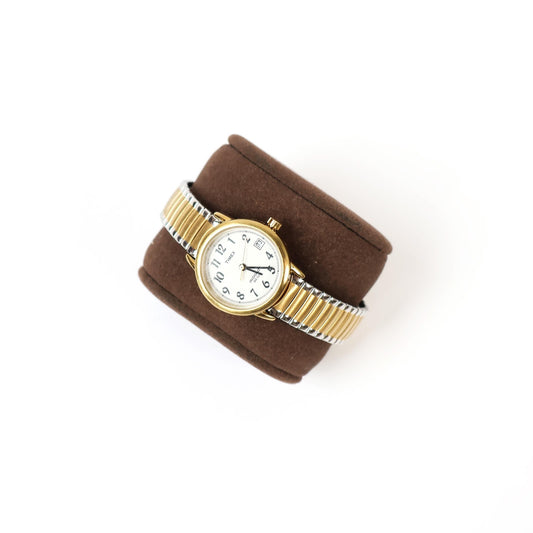 Vintage Gold Stretch Watch with Round White Face | TIMEX