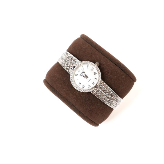 Vintage Silver Watch with White Round Face | ANNE KLEIN