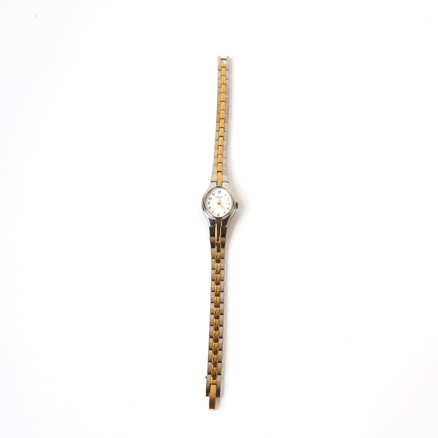 Vintage Two-Toned Watch with White Oval Face | PULSAR