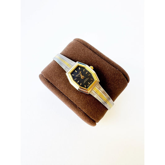 Vintage Small Two Tone Watch with Octagonal Black Face | Philip Persio