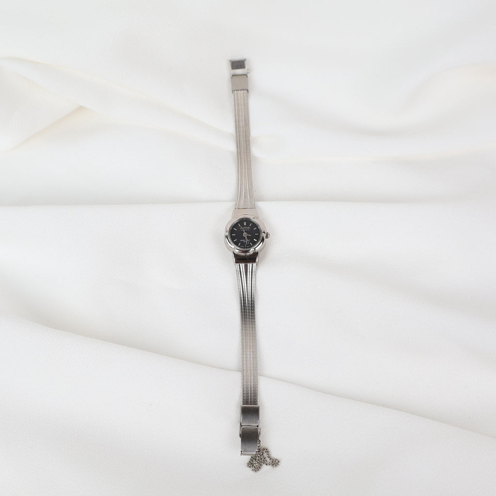 Vintage Activa Silver Tone Quartz Watch with Flower Face