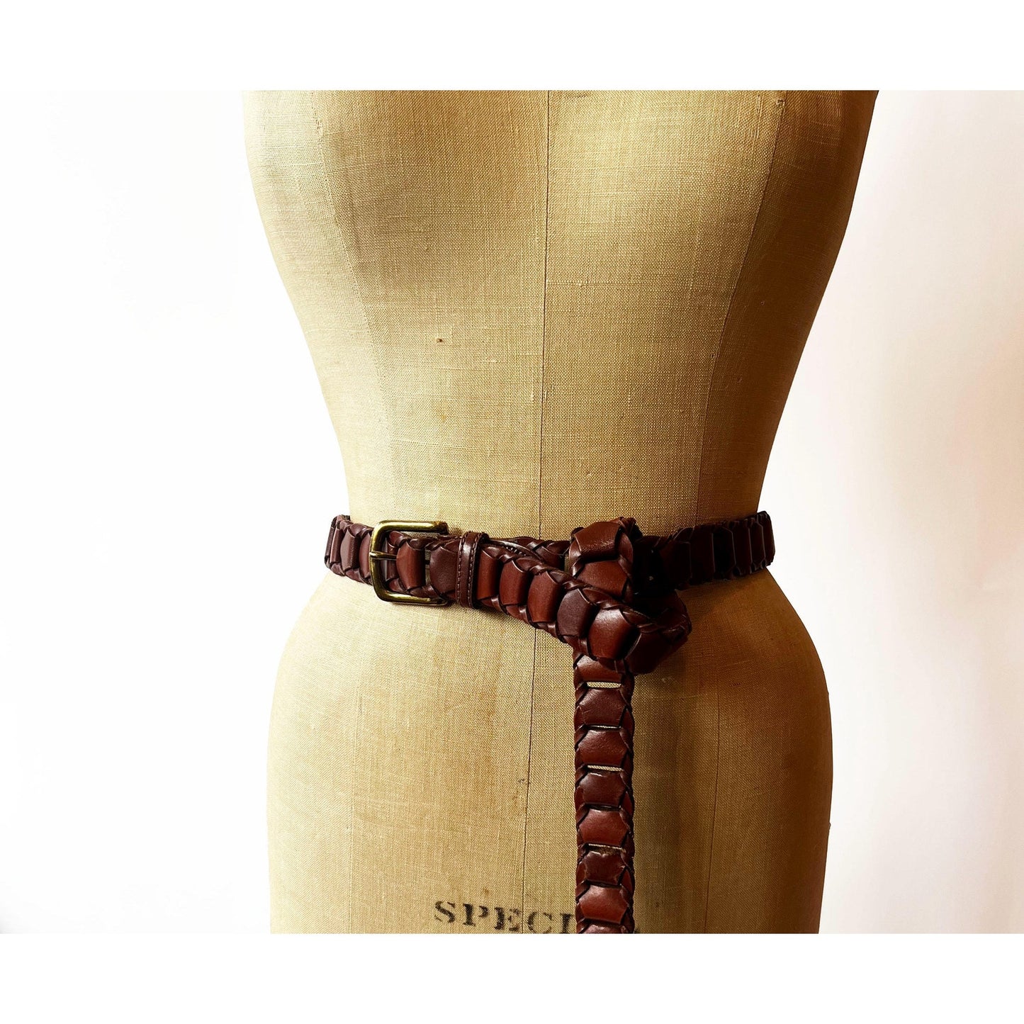 Vintage Brown Genuine Leather Belt with Gold Buckle