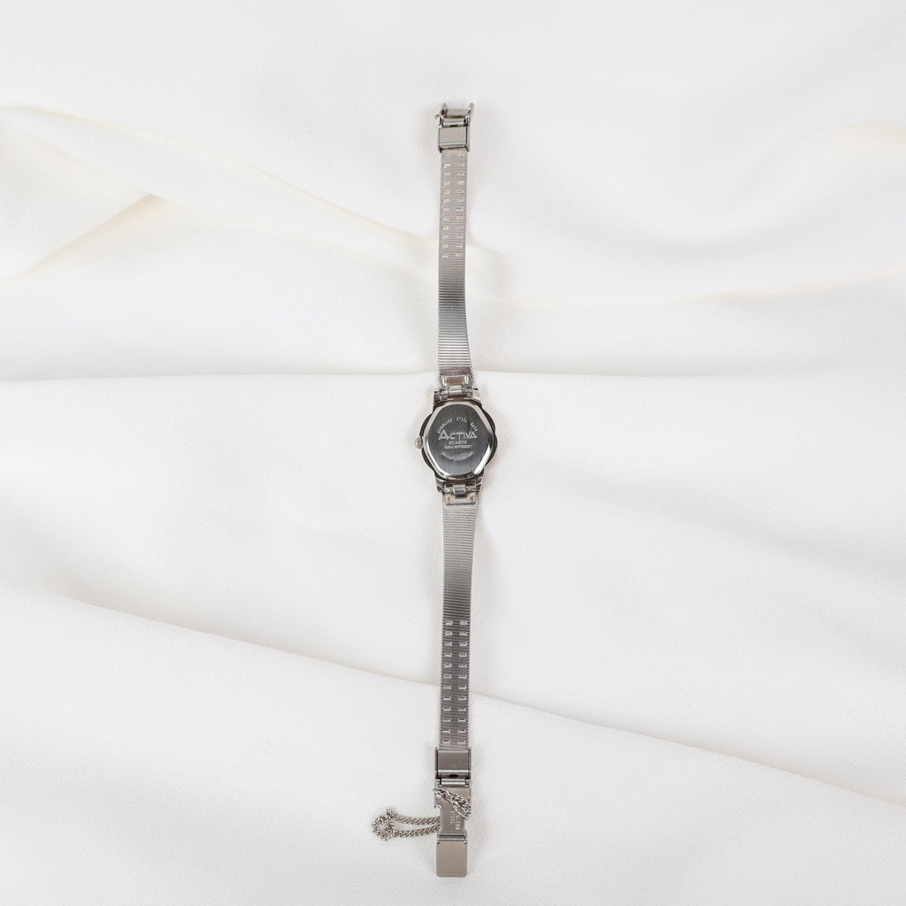 Vintage Activa Silver Tone Quartz Watch with Flower Face