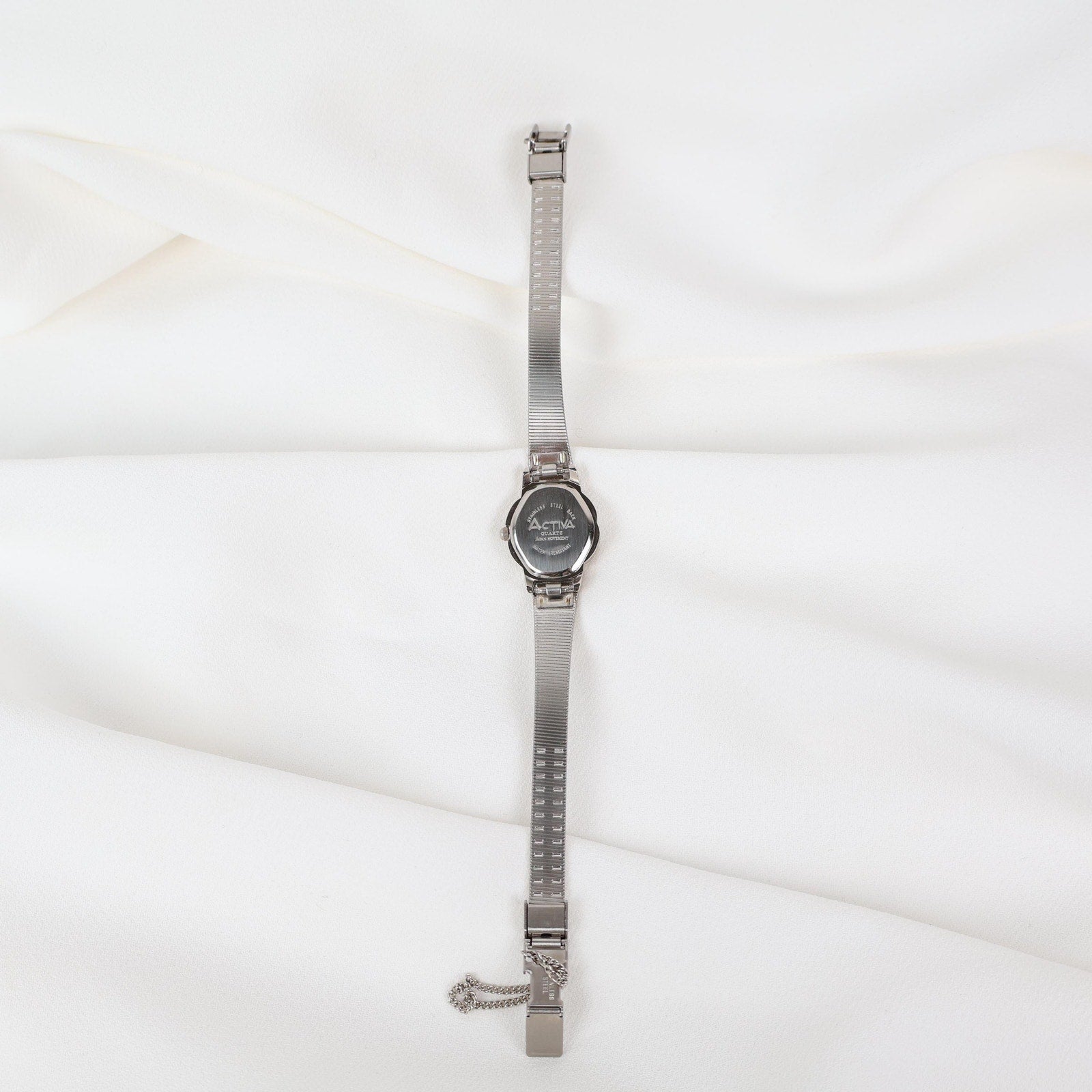 Vintage Activa Silver Tone Quartz Watch with Flower Face