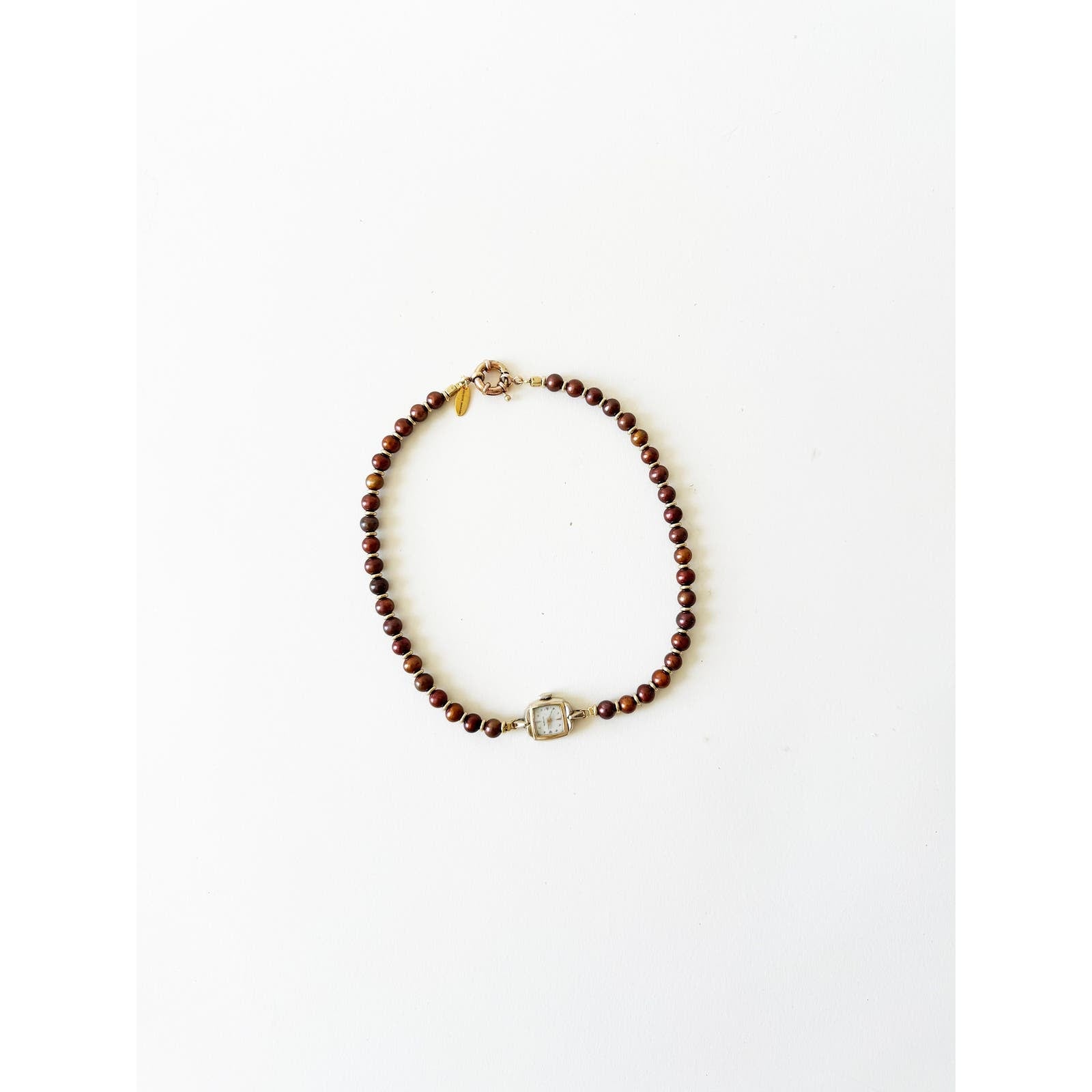 Watch Necklace | Vintage One of a Kind Purple Pearl Watch Choker 10K Gold Face