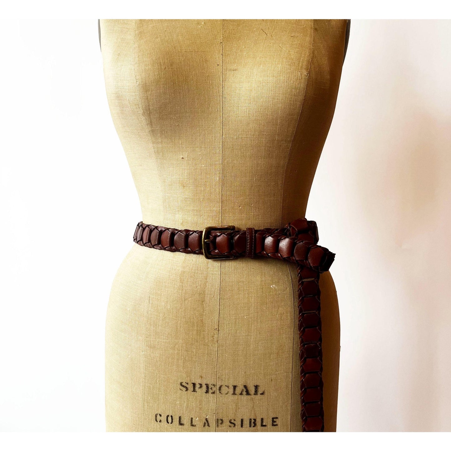 Vintage Brown Genuine Leather Belt with Gold Buckle