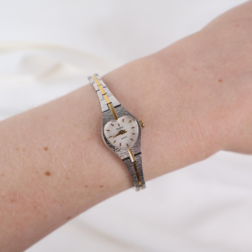 Vintage Two Tone Amitron Watch with a Heart Shaped Face