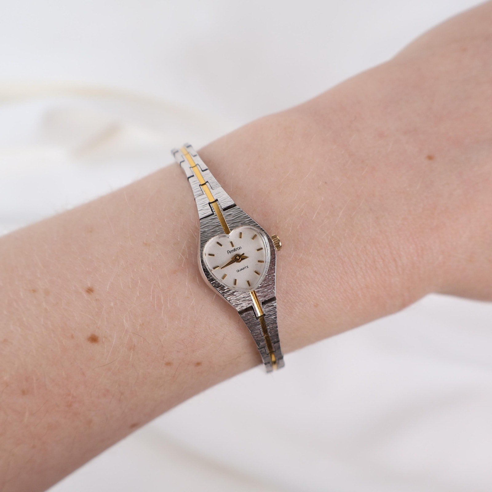 Vintage Two Tone Amitron Watch with a Heart Shaped Face