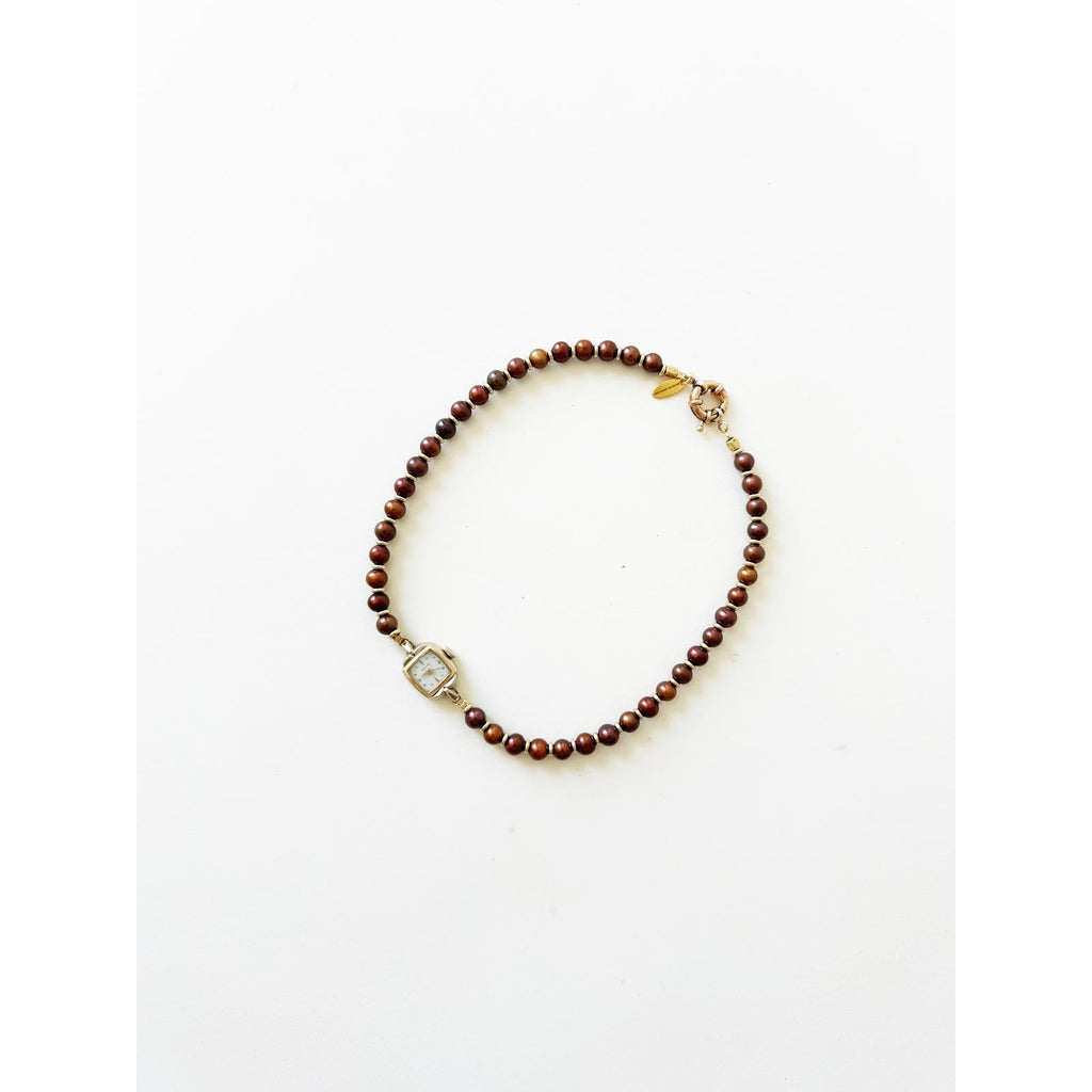 Watch Necklace | Vintage One of a Kind Purple Pearl Watch Choker 10K Gold Face