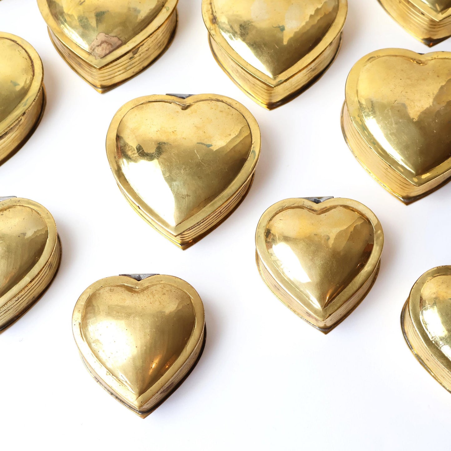 Vintage Brass Hearts with Red Velvet Lining