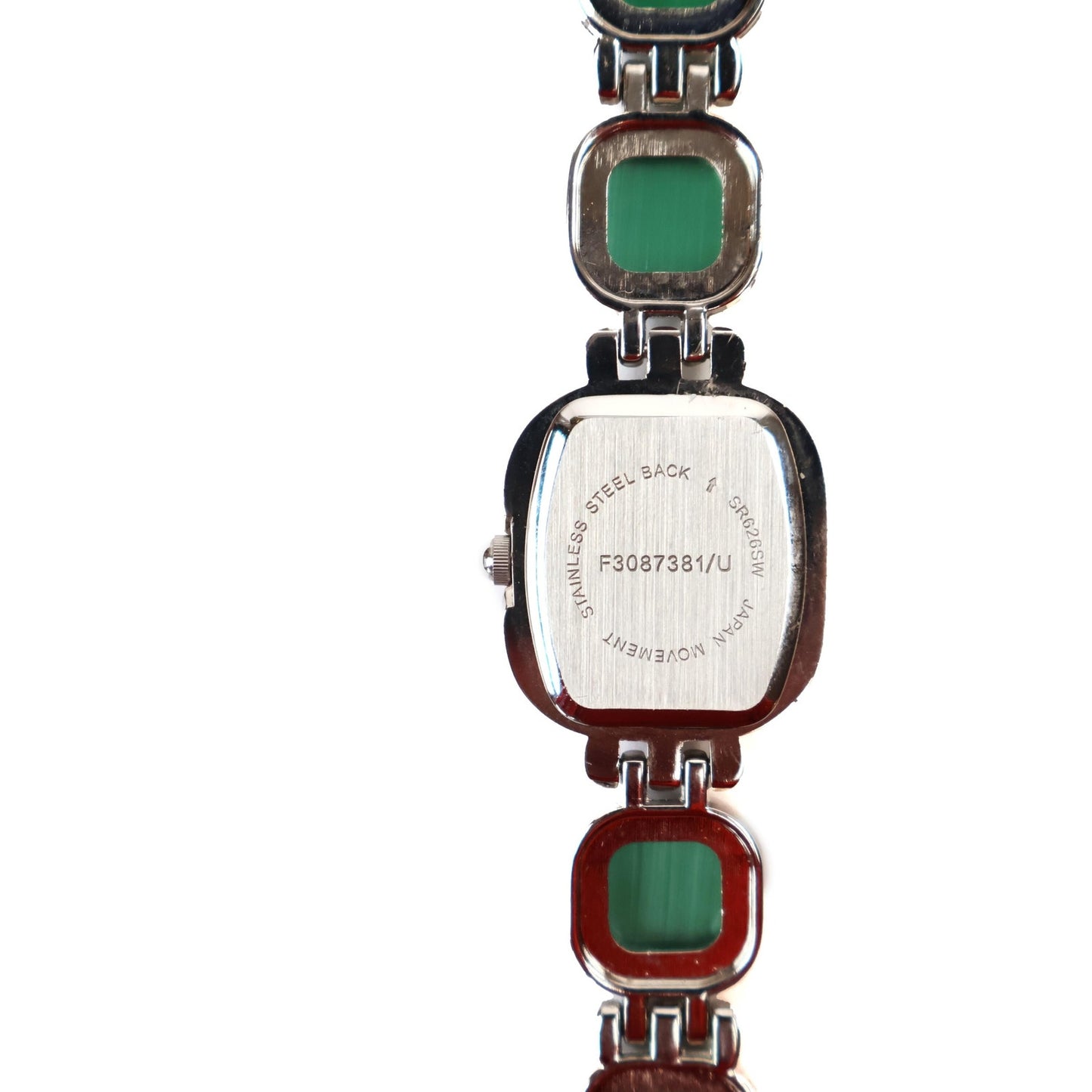 Vintage Silver and Green Watch with White Square Face | QUARTZ