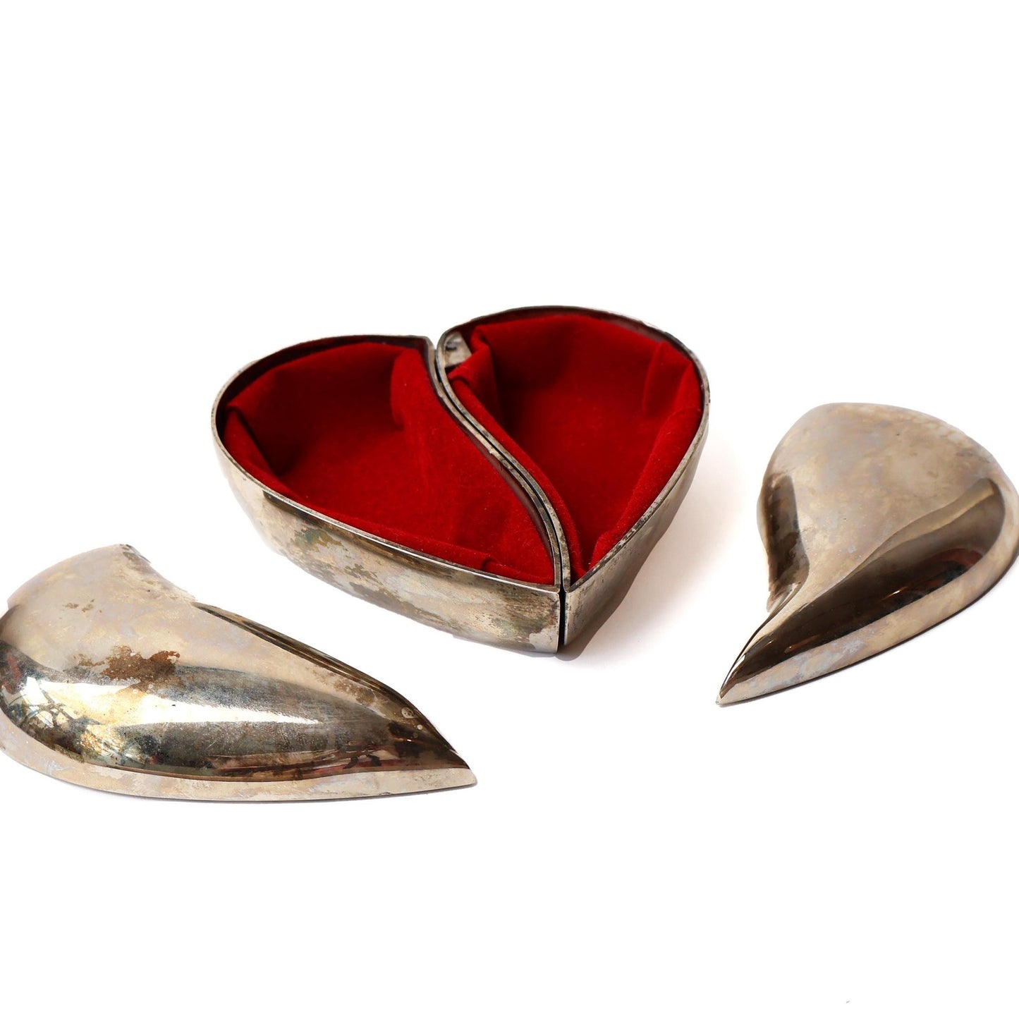 Vintage Silver Plated Split Heart Trinket Box
