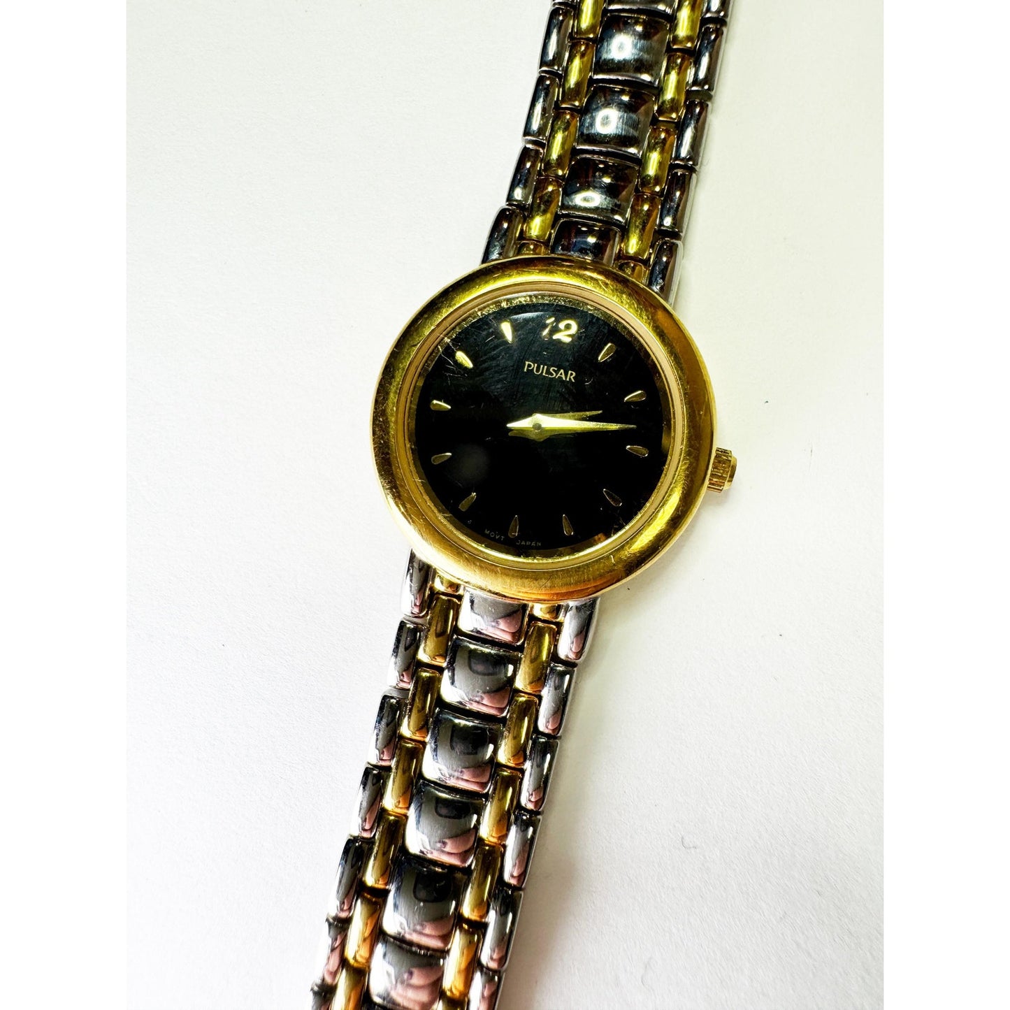 Vintage Two Tone Watch with Black Face | Pulsar