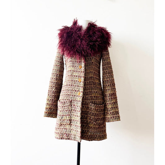 Y2k ANNA SUI Knit Jacket with Mongolian Fur | Size US 4