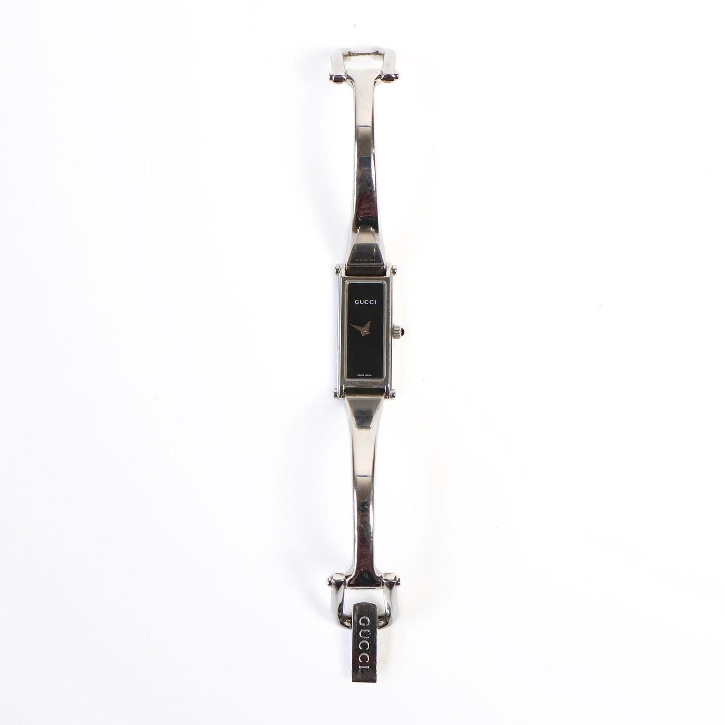 Vintage Silver 1500L Bangle Watch with Black Face | GUCCI