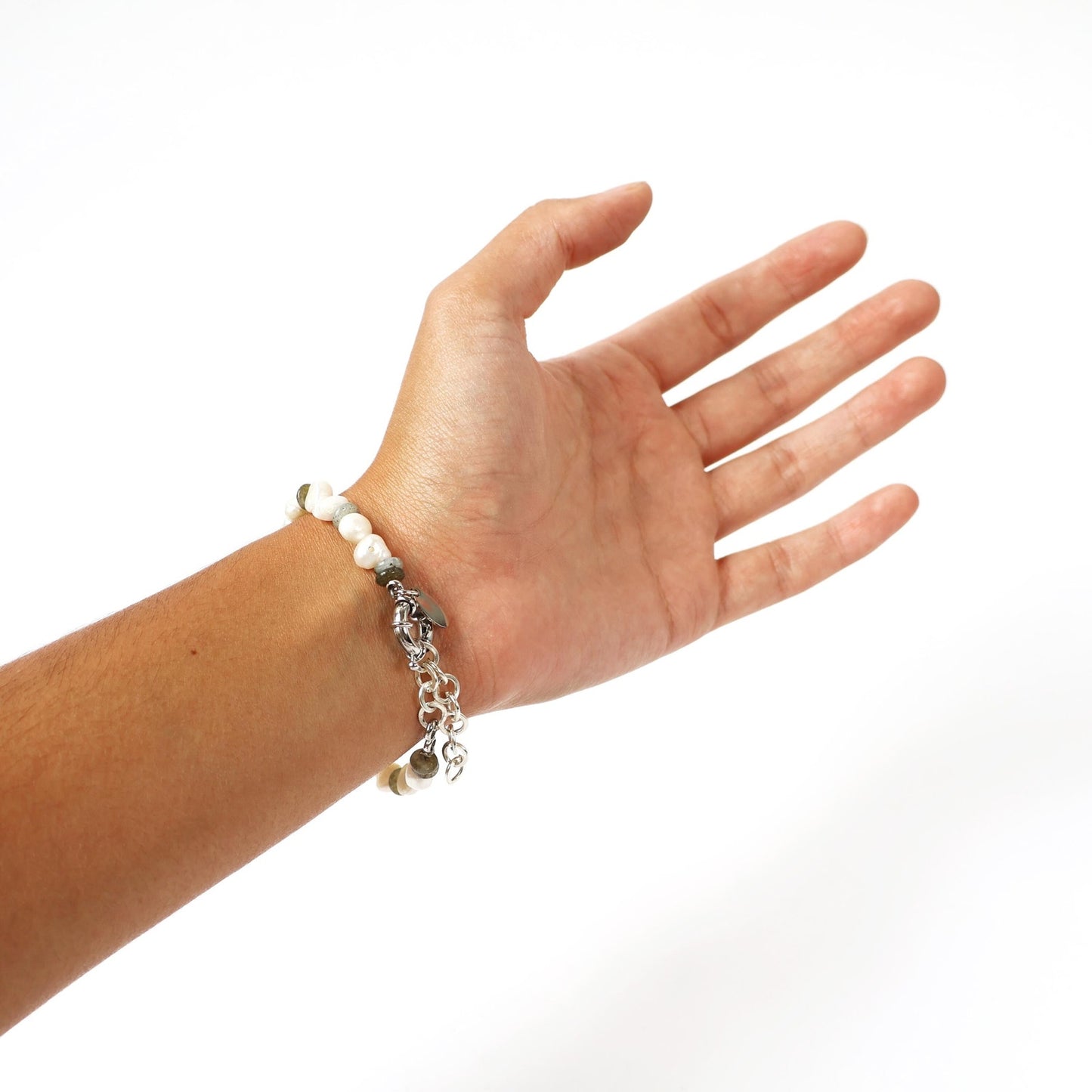 Reworked Labradorite and Freshwater Pearl Bracelet with Vintage Watch Face (Nonworking) | CARAVELLE