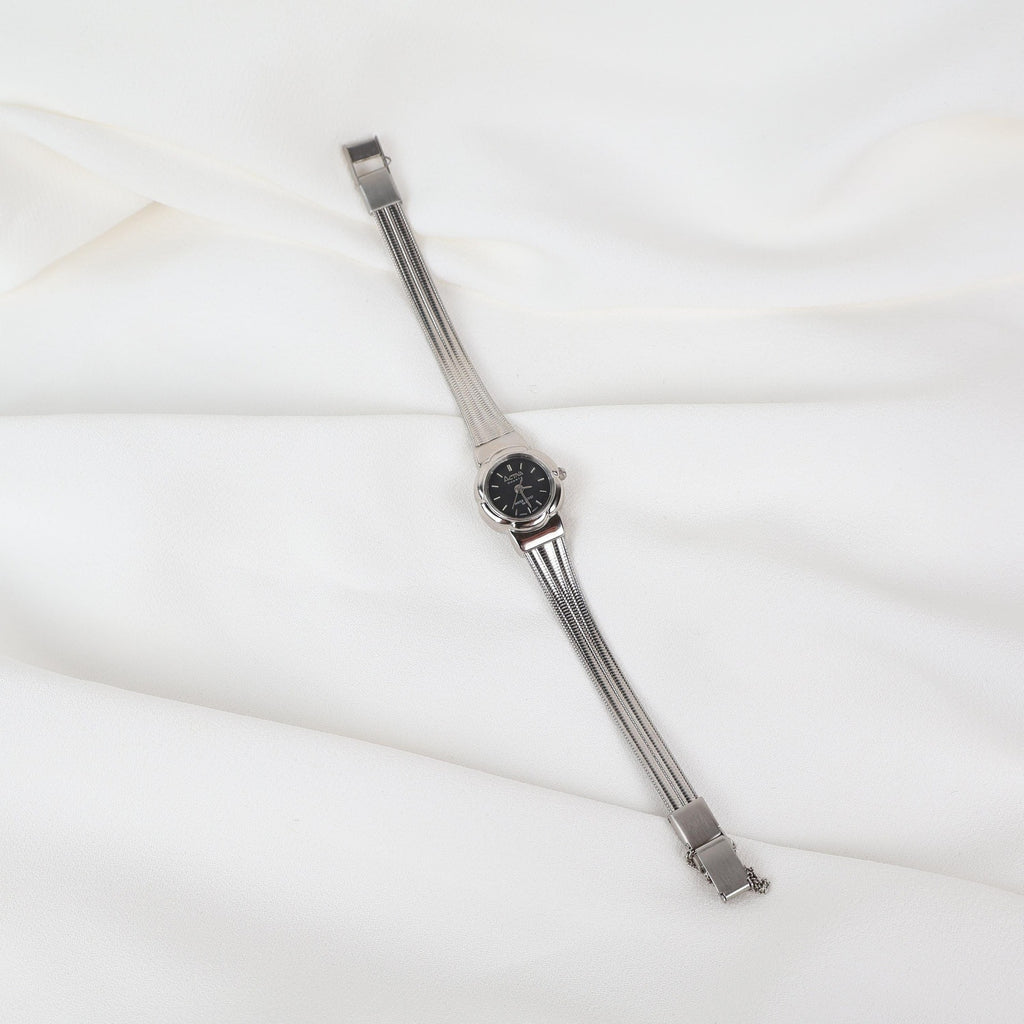 Vintage Activa Silver Tone Quartz Watch with Flower Face