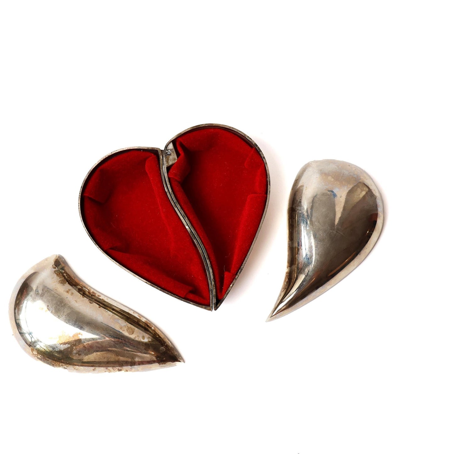 Vintage Silver Plated Split Heart Trinket Box