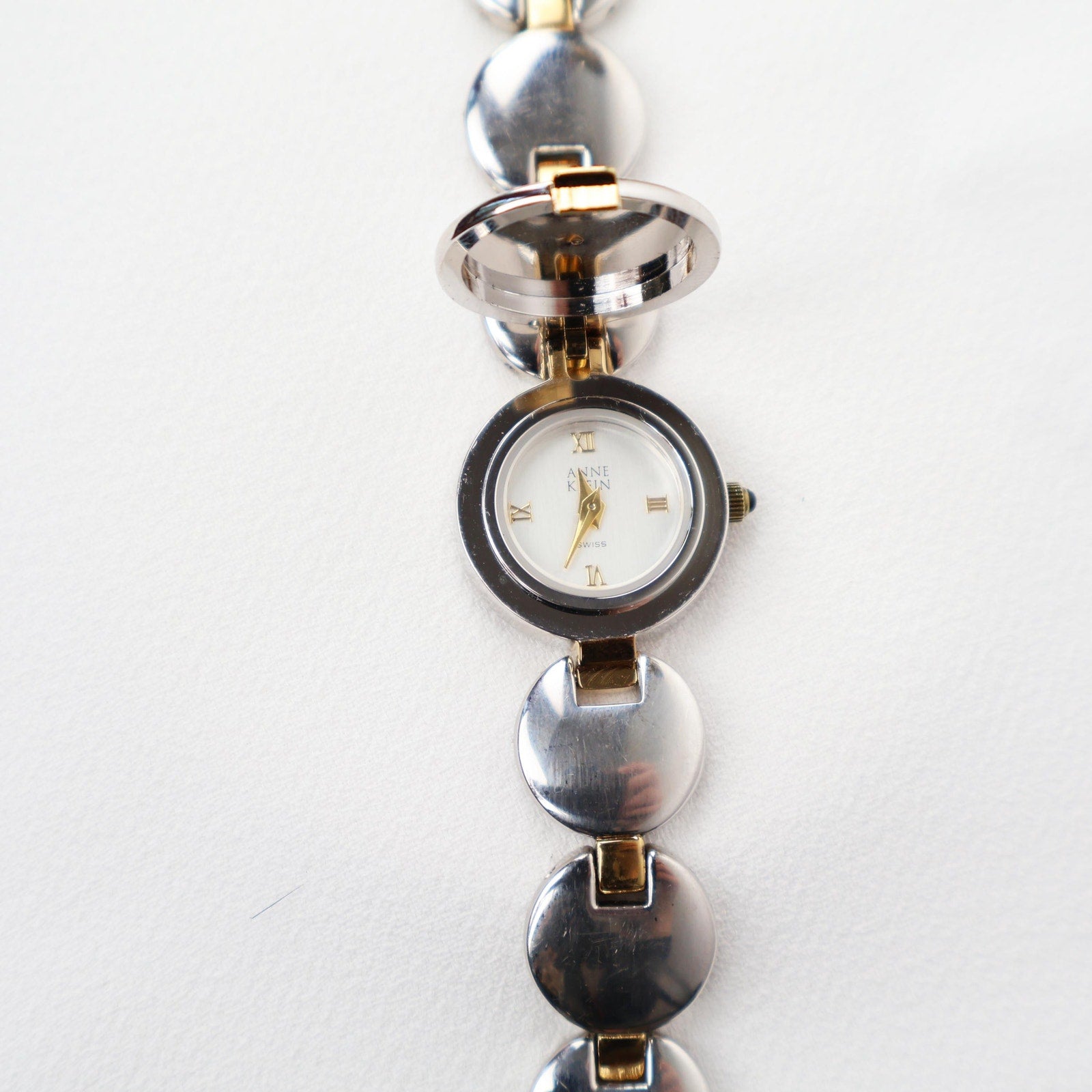 Vintage Two Tone Anne Klein Cocktail Watch With Peak a Boo Face
