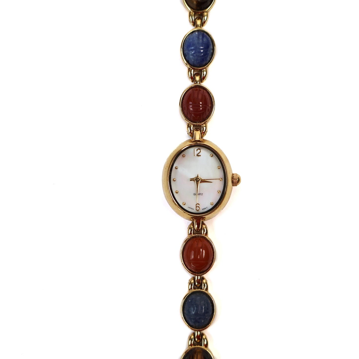 Vintage Gold Toned Scarab Watch with White Oval Face | QUARTZ