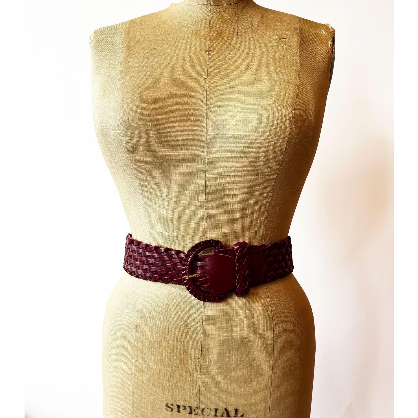 Vintage Maroon Genuine Leather Woven Belt