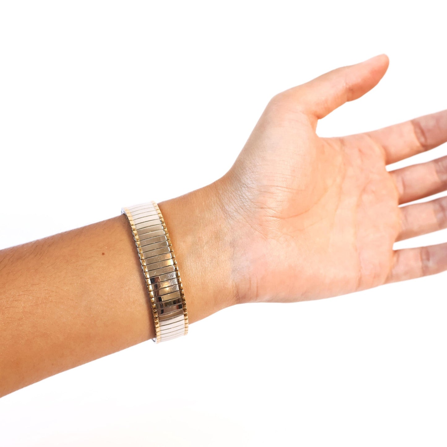 Vintage Two Toned Stretch Watch with White Round Face | ARMITRON