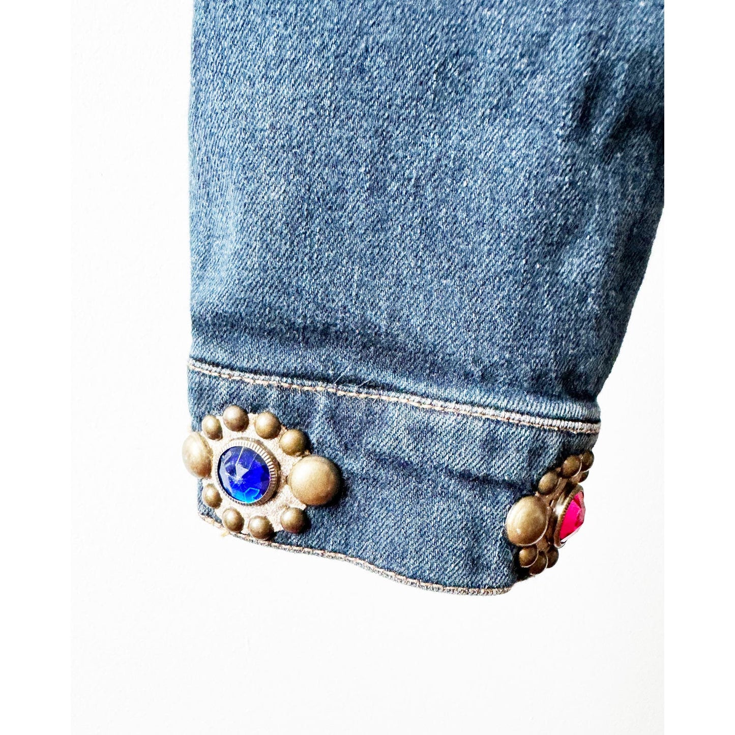 Y2k ANNA SUI Denim Jacket with Colorful Gem Stones | Size Small