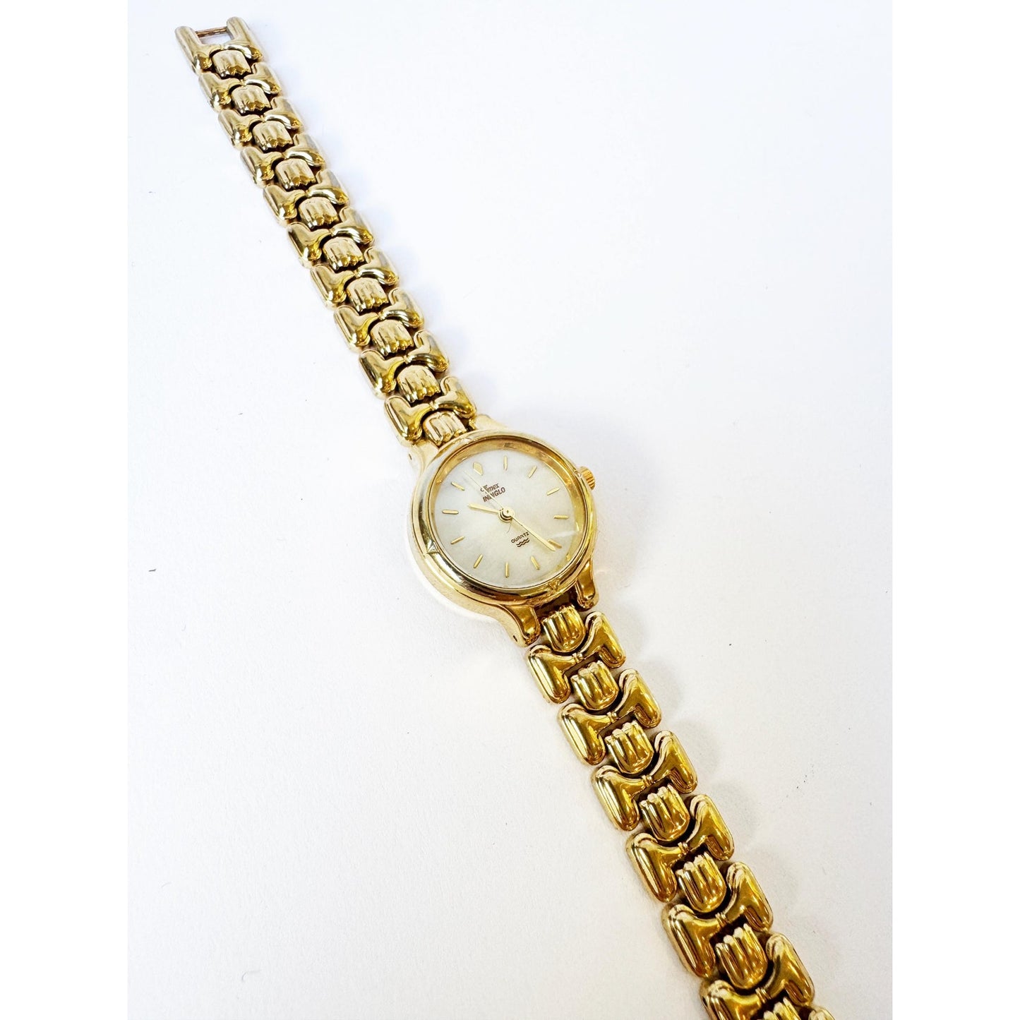 Vintage Two Tone Watch Circular White Face | TIMEX