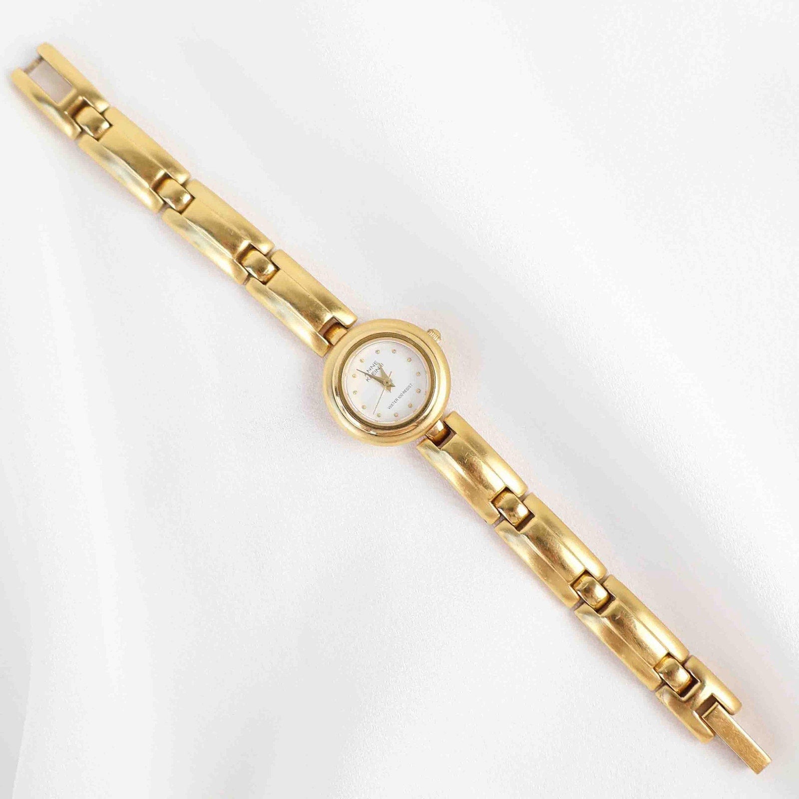 Vintage Anne Klein Round Face Watch – Gold Tone Chunky Style Bracelet (Working Battery)