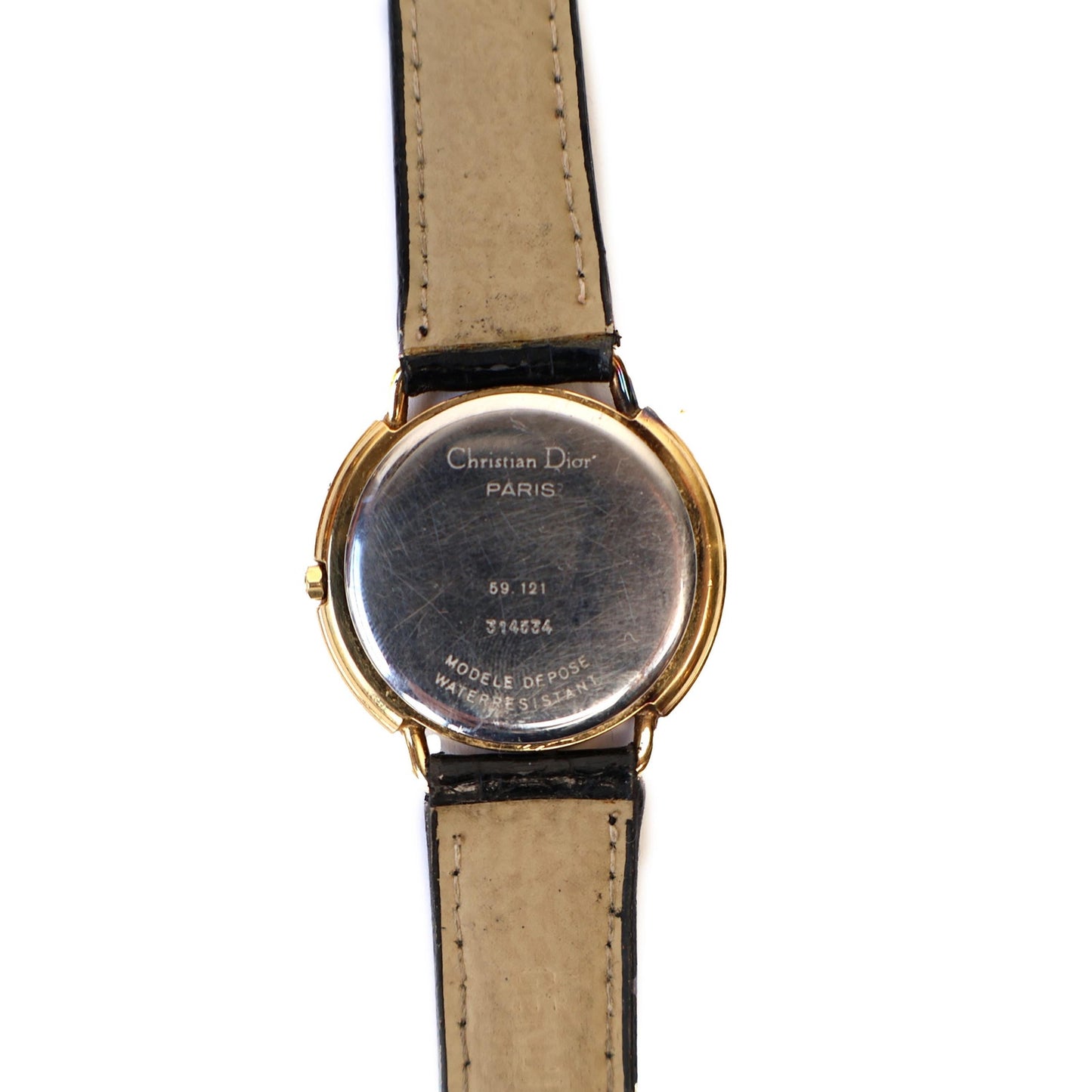 Vintage CD Logo Gold Circle Face Watch with Leather Band | Christian Dior