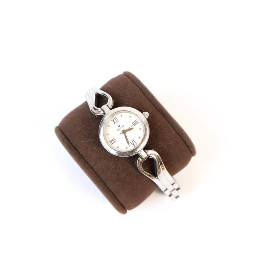 Vintage Silver Watch with White Round Face | BULOVA