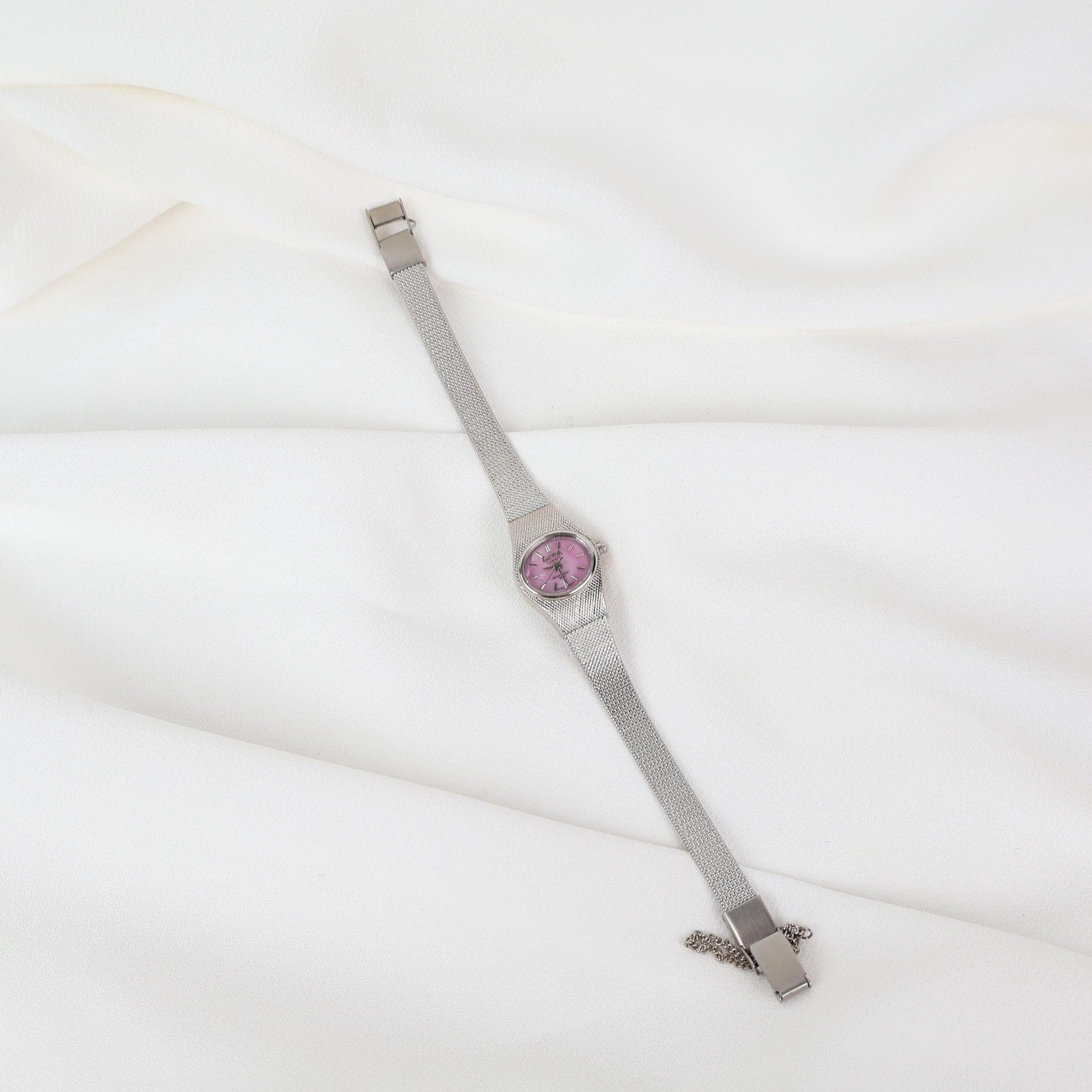 Vintage Activa Silver Tone Quartz Watch with Pink Face