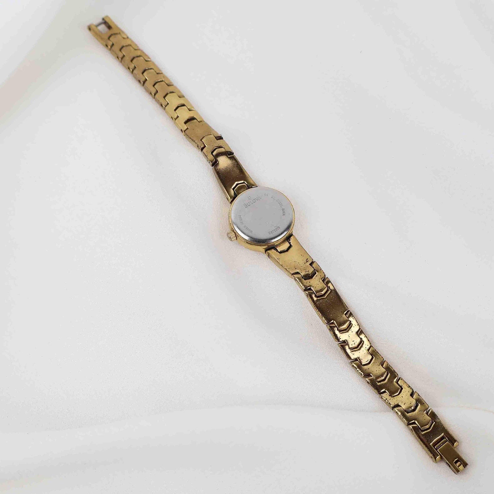 Vintage Bulova Black Face Watch – Gold Tone Bracelet (Working Battery)