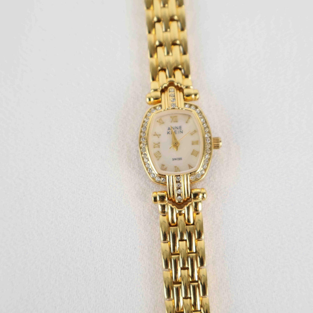 Vintage Anne Klein Oval Face Watch – Gold Tone Rope Style Bracelet (Working Battery)