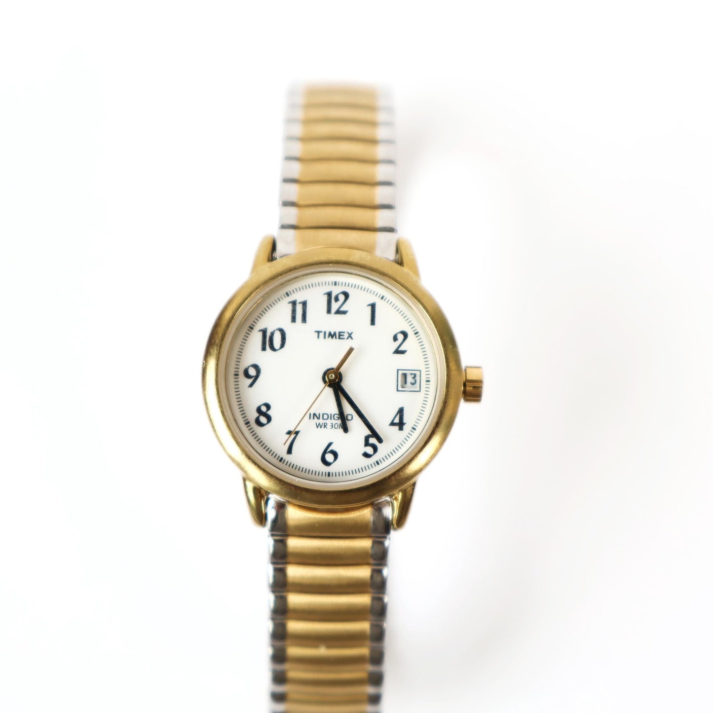 Vintage Gold Stretch Watch with Round White Face | TIMEX