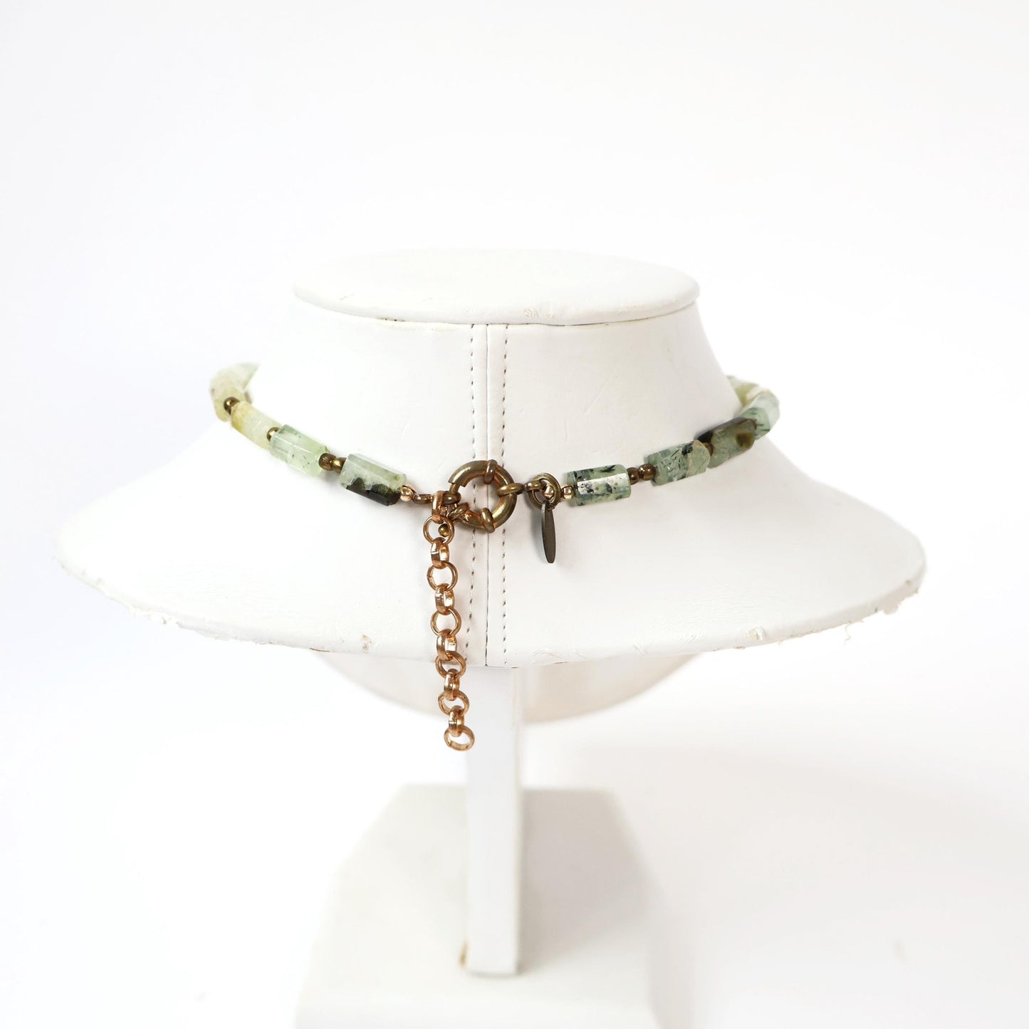 Reworked Prehnite Choker Necklace with Vintage Watch Face (Nonworking) | BULOVA