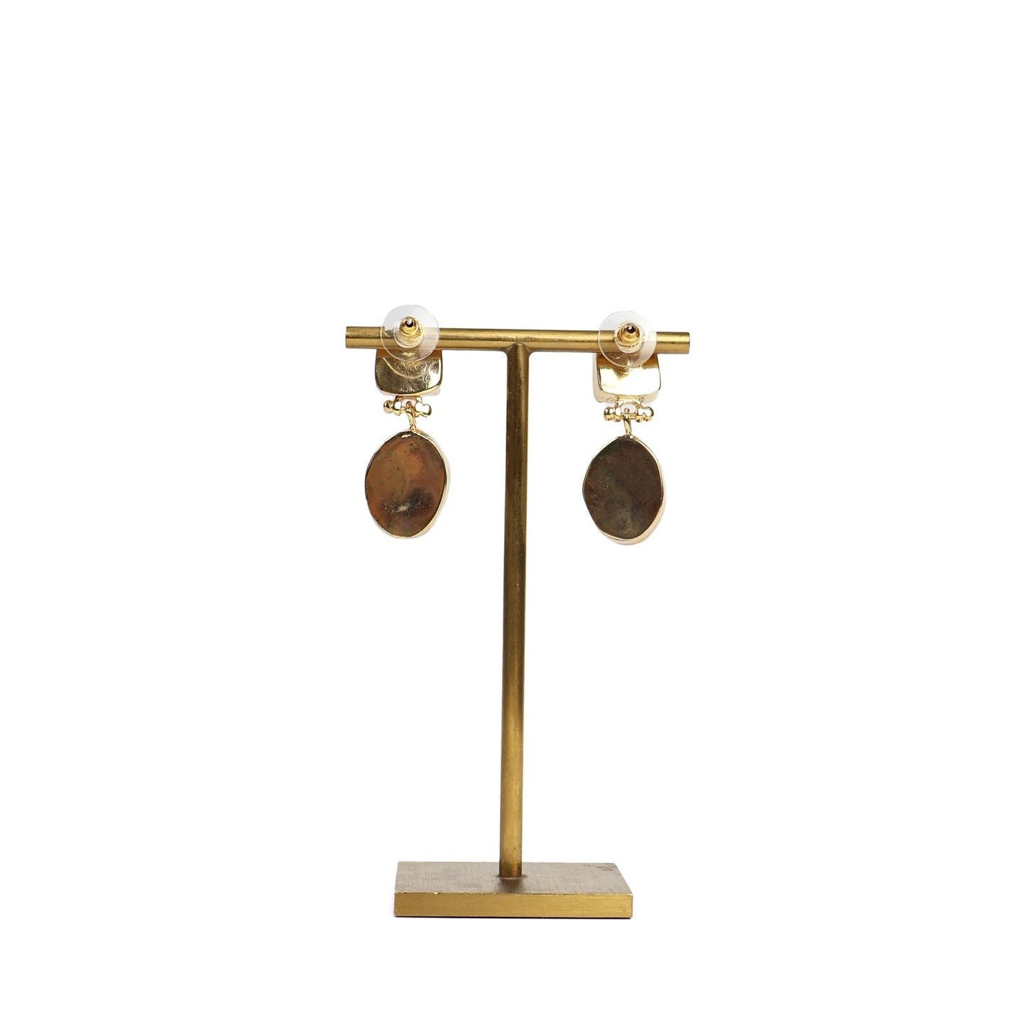 Eclectic Inventory Gold Toned Natural Stone Drop Earrings | Smokey Quartz and Lapis Style