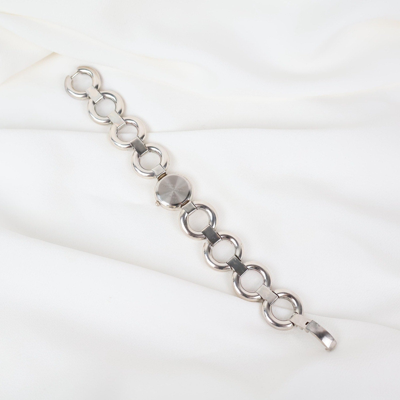 Vintage Silver Anne Klein Watch with Circle Face and Chain