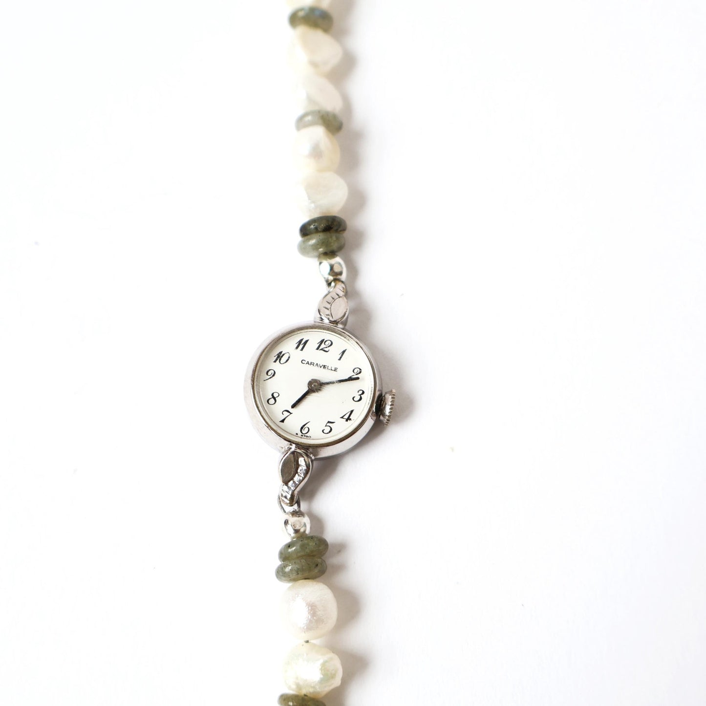 Reworked Labradorite and Freshwater Pearl Bracelet with Vintage Watch Face (Nonworking) | CARAVELLE