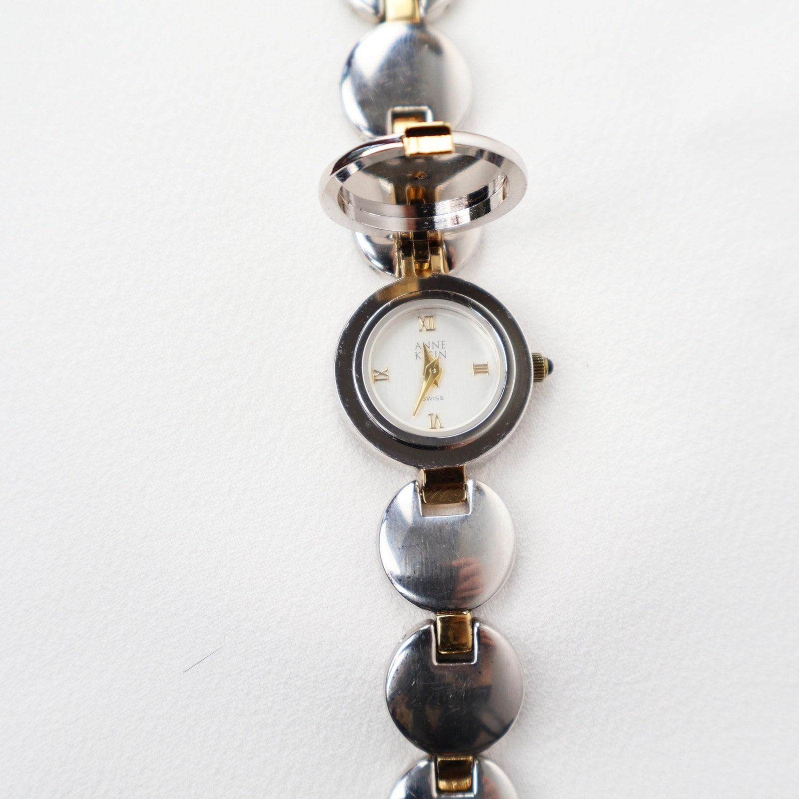 Vintage Two Tone Anne Klein Cocktail Watch With Peak a Boo Face