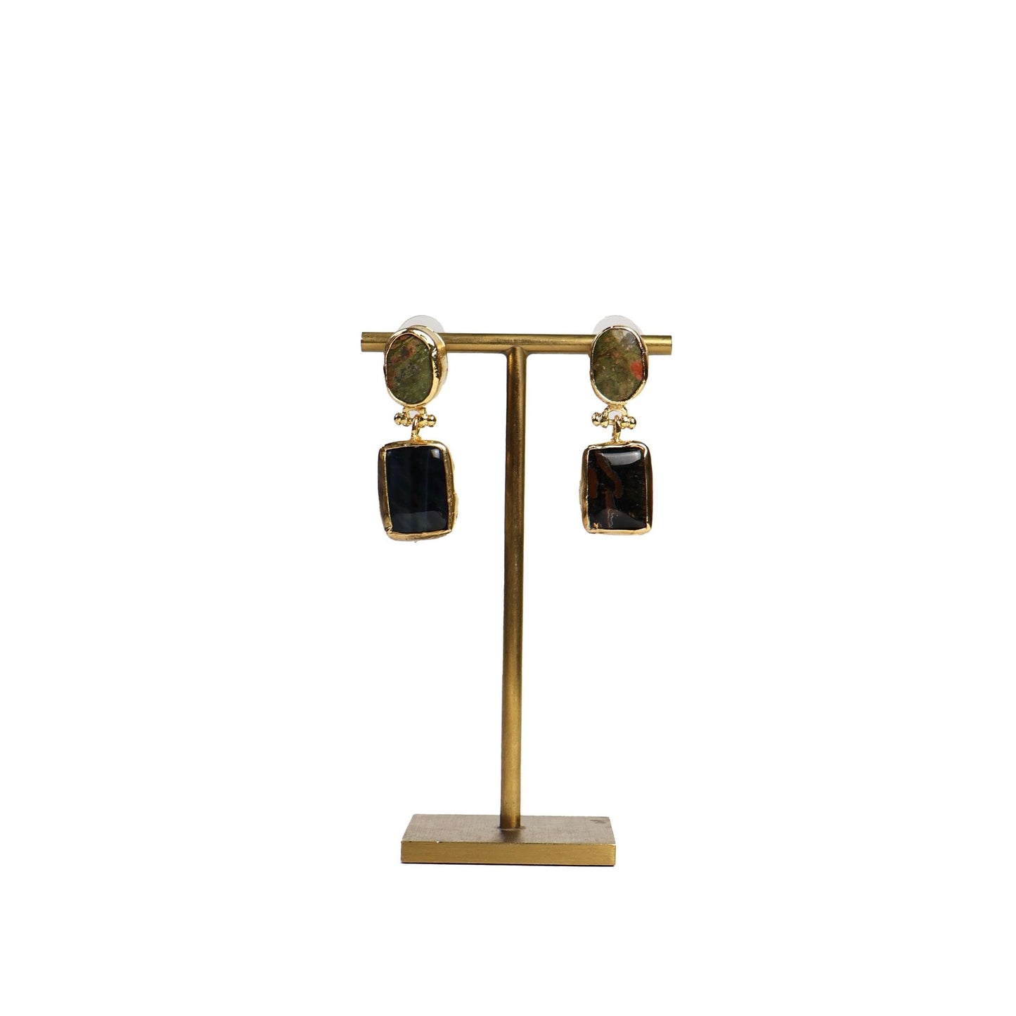Eclectic Inventory Gold Toned Natural Stone Drop Earrings | Jasper and Onyx Style