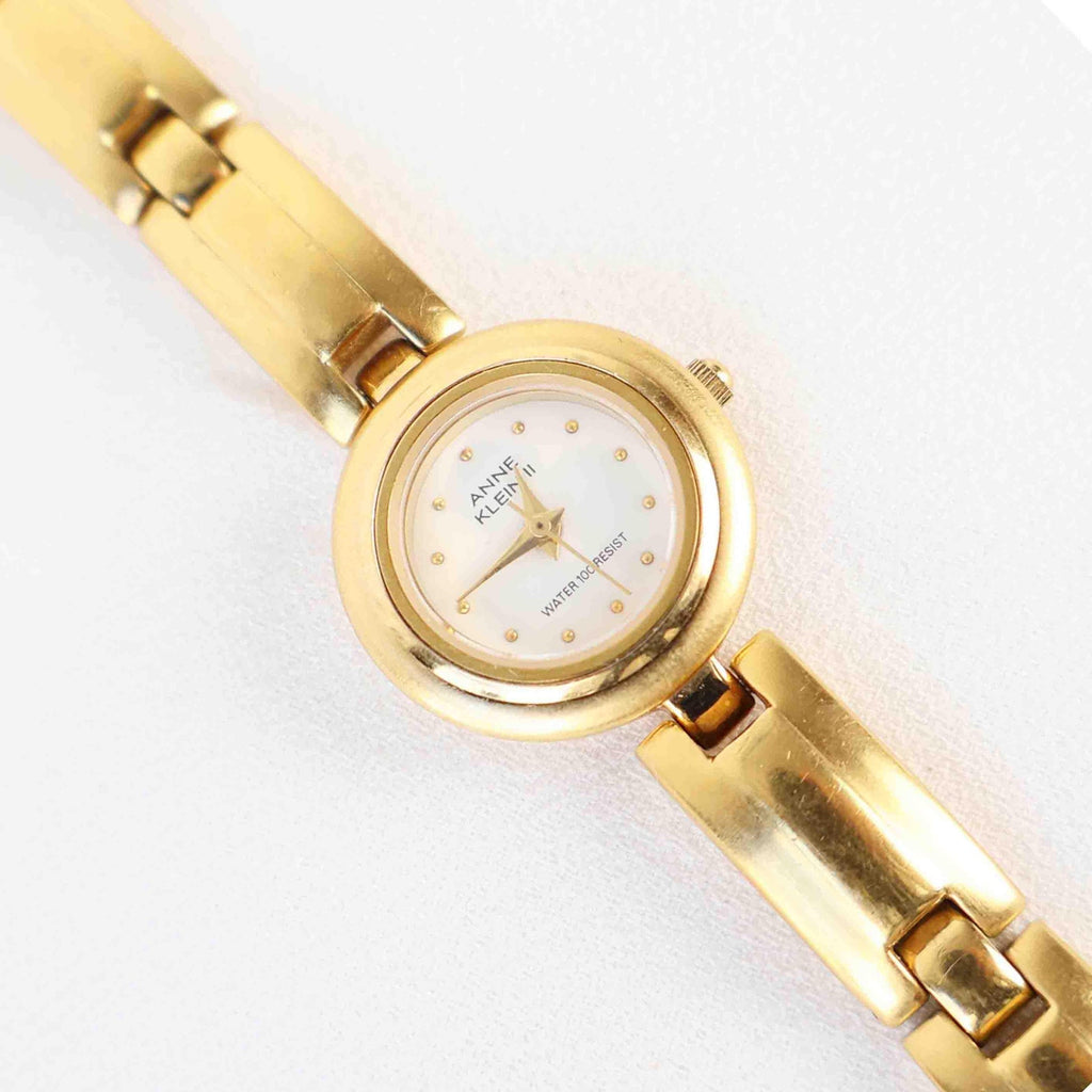 Vintage Anne Klein Round Face Watch – Gold Tone Chunky Style Bracelet (Working Battery)