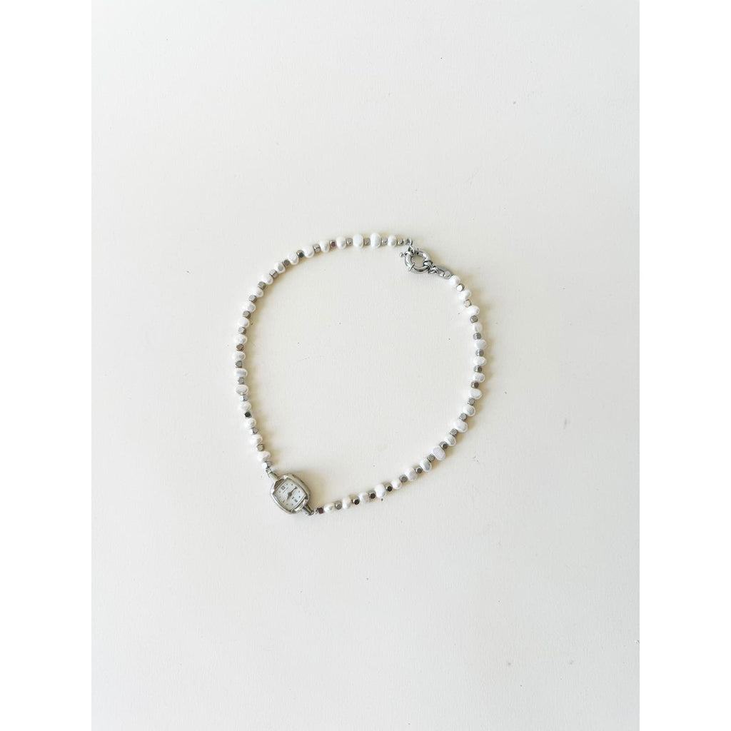 Watch Necklace | Vintage One of a Kind Pearl Watch Choker 10K White Gold Face