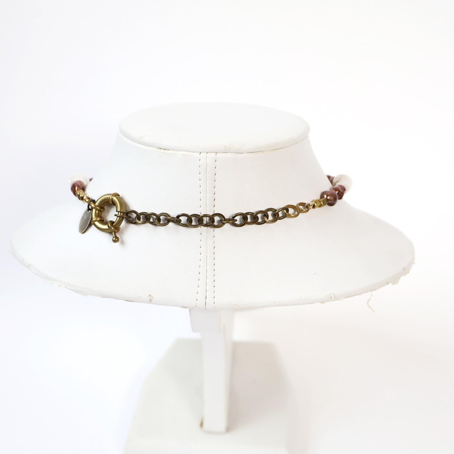 Reworked Brown and Baroque Pearl Choker Necklace with Vintage watch Face (Nonworking) | TIMEX